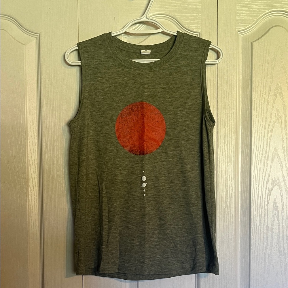 Olive Sleeveless Tee with Red Graphic
